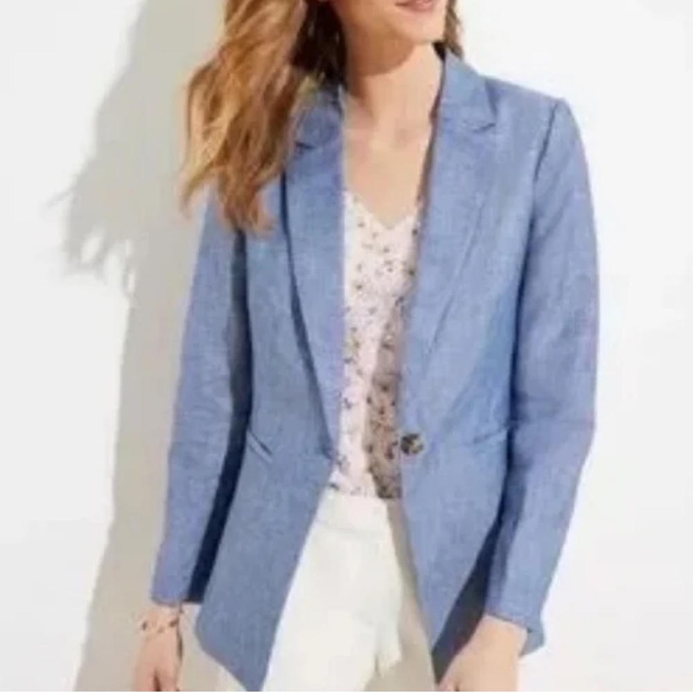 Ann Taylor Blue One Button Blazer Jacket Size 10 Career Office